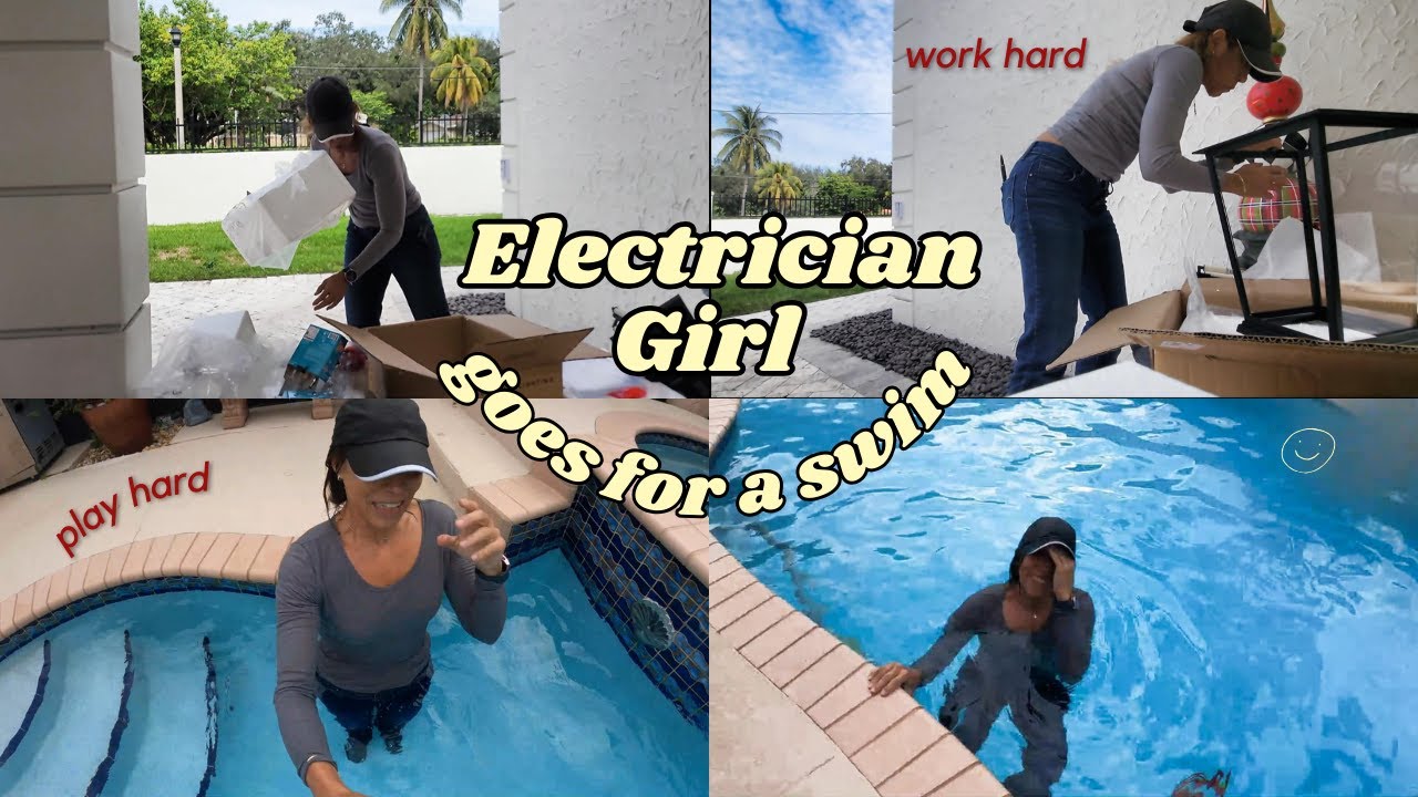 Electrician Girl Goes For A Swim After Work _ It Was Hard Swimming Underwater Wearing  Work Jeans 💦