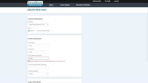 CleanCheck Training System - Add New User
