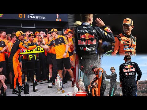 Video Oscar Piastri joins team celebration with Lando Norris despite being DNF | Full Podium scenes