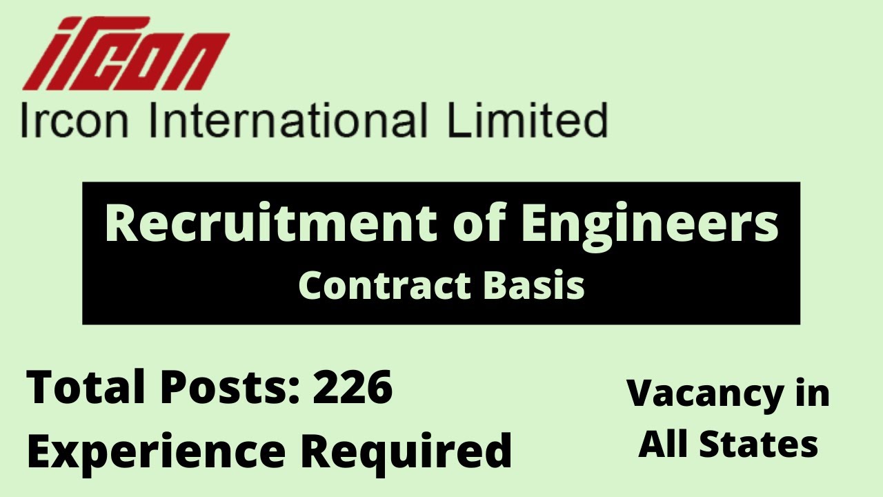 IRCON International Limited Recruitment 2022 | All States | Contract Basis | Latest Jobs