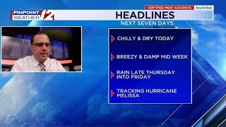 WPRI 12 Weather Now 10/27/25: Chilly and dry again today; Tracking Hurricane Melissa
