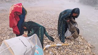 Iranian Women Being Caught With A Six-Month-Old Baby In The Most Severe Storm And Hail