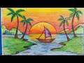 Drawing made easy  sunset scenery by the creative bharati 