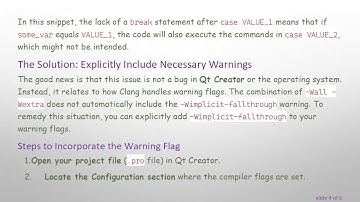 Understanding Clang Warnings in Qt Creator: Fixing Missing -Wimplicit-fallthrough Alerts