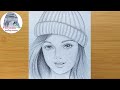 How to draw a girl wearing winter cap for beginners  Pencil sketch  bir kız nasıl çizilir