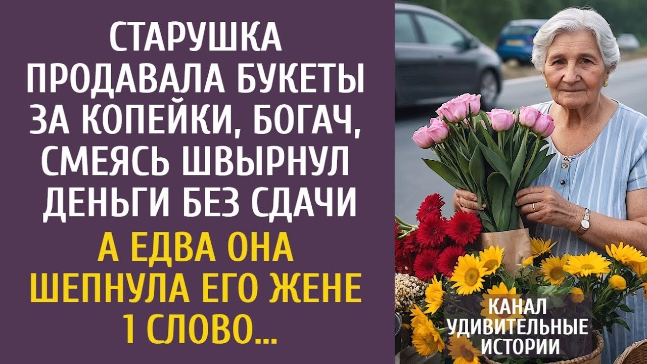 Старушка продавала букеты, а богач, смеясь, швырнул деньги… Но едва она шепнула его жене 1 слов