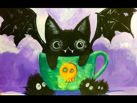 Black Cat Bat Kawaii | EASY Acrylic Painting | The Art sherpa FOR KIDS