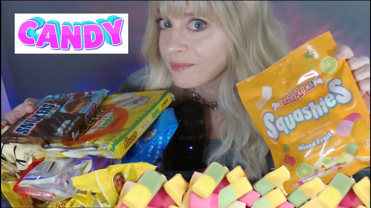 ASMR Trying SQUASHIES Mixed Fruit & HUGE Candy Haul | Mukbang & Review
