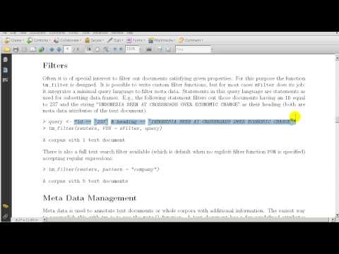 Modeling Techniques using R Chapter 7 Text Mining part 7  Exploring the tm package Part 4 Filtering