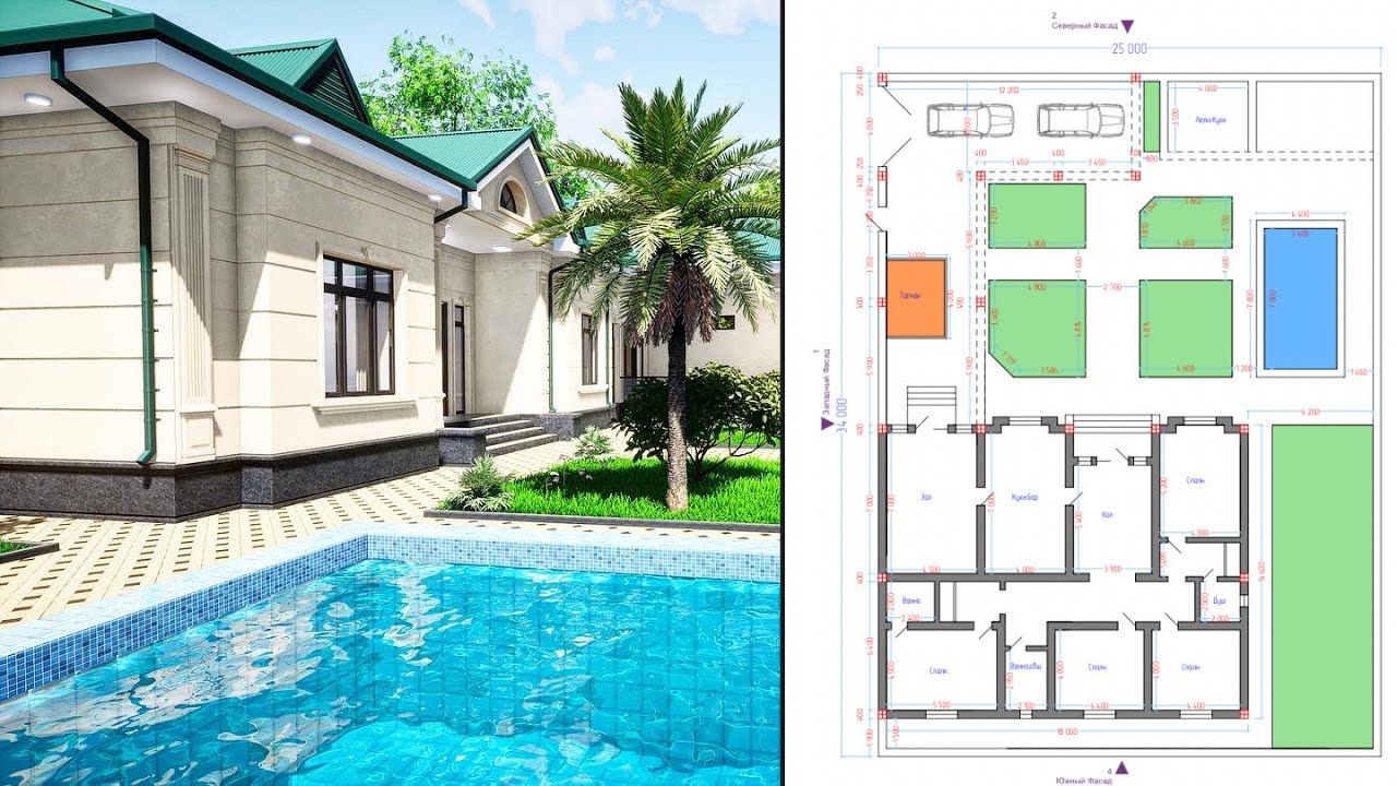 Уй проекти чизмалари замонавий уйлар 7 хона - YouTube