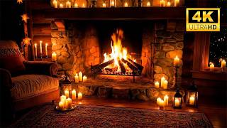 Snowy Winter Fireplace Ambience Warm Cabin Fire Relaxation Study Focus Background No Music
