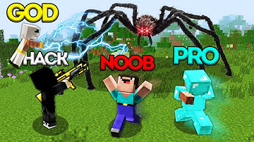 Minecraft Battle: NOOB vs PRO vs HACKER vs GOD: GIANT SPIDER ATTACK CHALLENGE / Animation