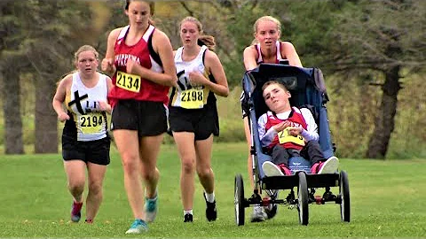 14-year-old cross country runner pushes her big br...