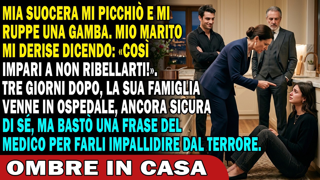 Ero distesa sul pavimento della cucina, con la tibia spezzata che spuntava in un angolo innaturale, mentre al piano di sopra sentivo le risate di mio marito, di mia suocera e di mio suocero che...