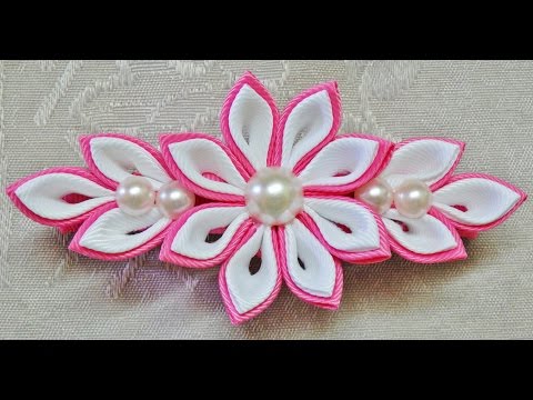 DIY kanzashi flower hairclip, kanzashi flower tutorial, how to, kanzashi flores de cinta