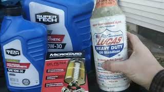 Review: O'Reilly's auto parts oil filter,Walmart super tech high mileage oil and Lucas! on Old Blue!