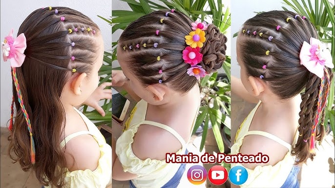 Penteados Infantil Fácil com Coque 🥰 Easy Bun Hairstyle for Little Girls  😍 
