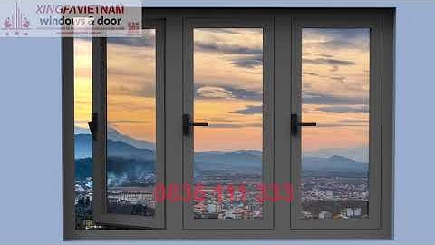 Cửa sổ mở quay 3 cánh nhôm Xingfa Quảng Đông tem đỏ màu xám ghi