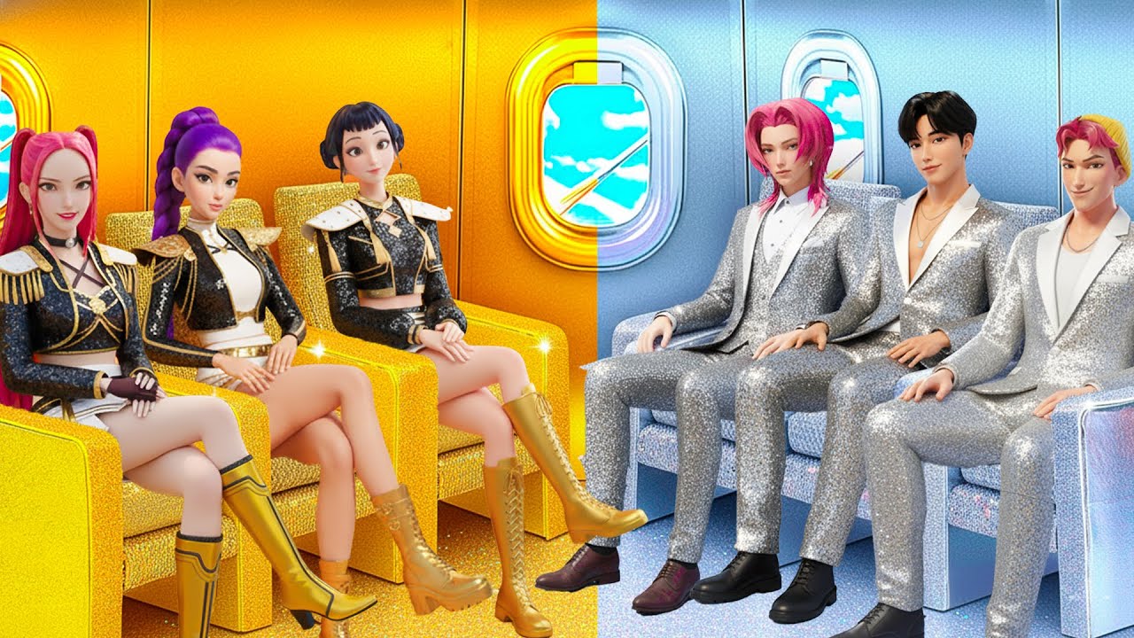 KPOP DEMON HUNTERS IN A GOLD AND SILVER PLANE! | KPop Demon Hunters Animation