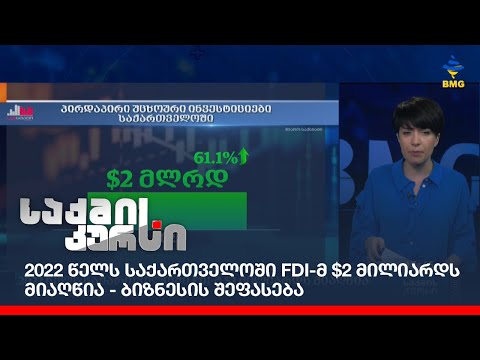 2022 წელს საქართველოში FDI-მ $2 მილიარდს მიაღწია - ბიზნესის შეფასება
