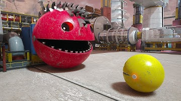 Pacman, Flying Robot, and Desert Worm Battle for Survival in a Futuristic High-Tech Labyrinth