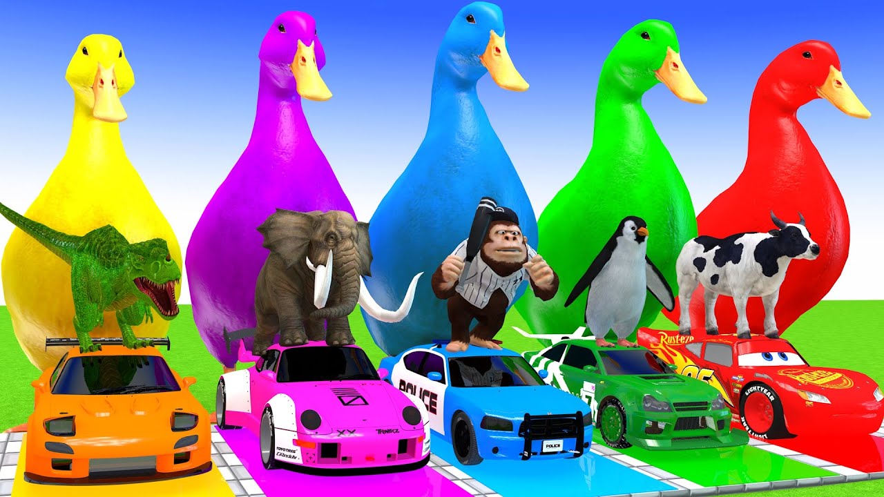 Long slide game with ELEPHANT,Gorilla,DAIRY COW,penguin,DINOSAUR - 3d animal games - Fun 3d animals