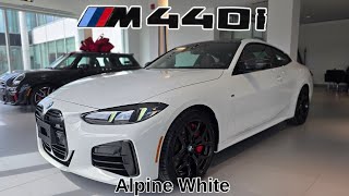 NEW ARRIVAL! 2025 BMW M440i xDrive Coupe Alpine White on Tacora Red M Sport Pro CF Roof White Bmw Red Interior