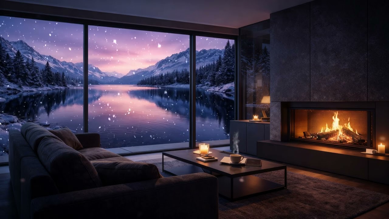 Cozy Fireplace Jazz ❄️ Winter Night Ambience for Focus, Work & Study