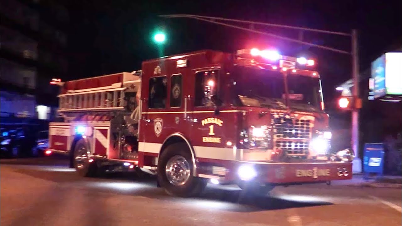 Passaic NJ Fire Department Engine 1 Responding in Gregory Ave to