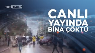 Deprem anında binanın çökmesi canlı yayına yansıdı