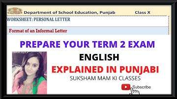 CLASS 10TH FORMAT OF PERSONAL/INFORMAL LETTERS PSEB JAN 28TH 2022