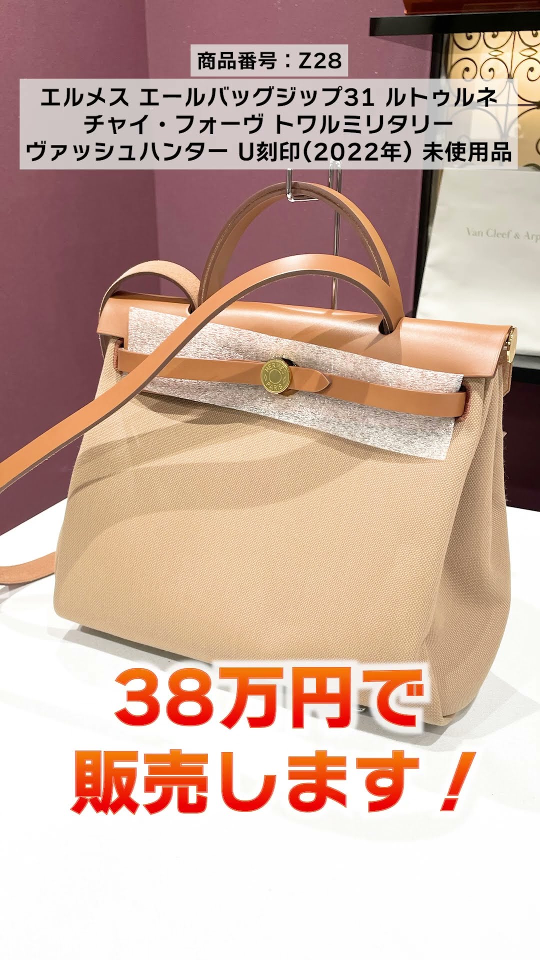 ★2020年SS限定カラー★エルメス  ヴェールクリケット　エールバッグジップ エルメス HERMES エールバッグジップ ミニ 20 アルドワーズ×エクリュ