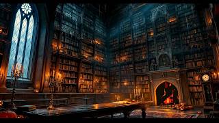 Dark Academia Ambience ⛈ Thunderstorm in a Haunted Gothic Library, Fire & Candles | Sleep & Study News