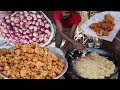Traditional Bengali Food at Village Fair | street Food | Onion Pakora, Piyaju recipe in Bangladesh