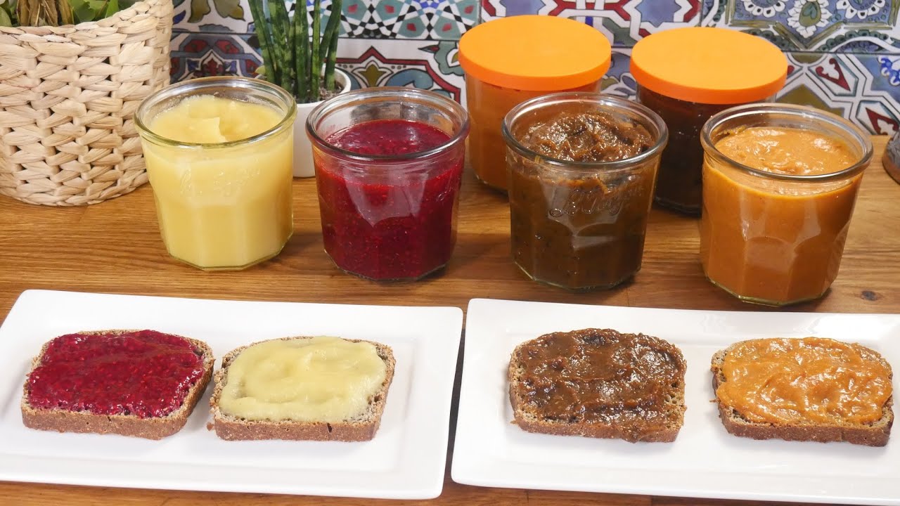 confiture sans sucre / jam without sugar / اربع وصفات مربى صحي طبيعي لدهن خبز الصباح بدون سكر