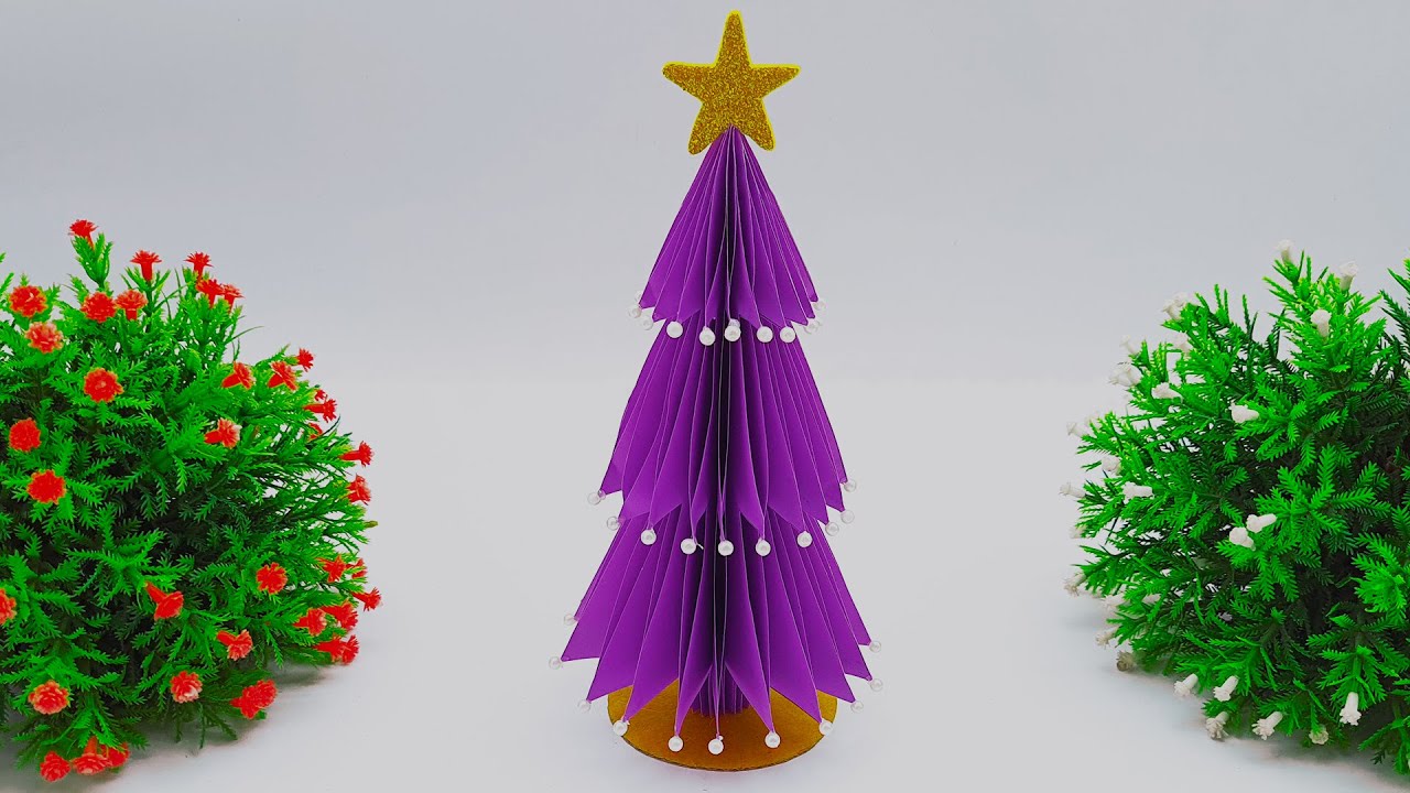 Diy Christmas Tree Making Ideas | Handmade Tree Using Color Paper - YouTube