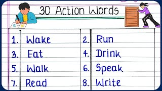 30 action words English | Writing Action words for kids | write Action verbs for kids
