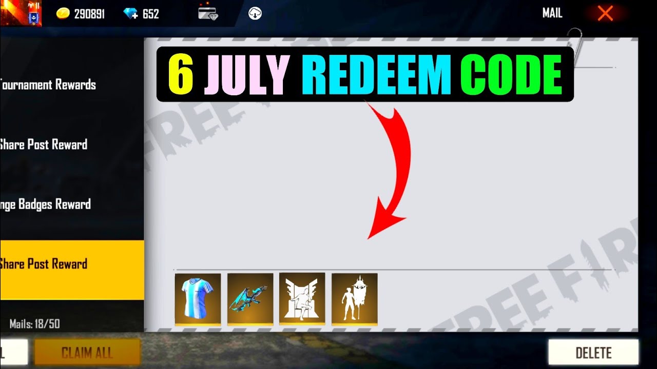 6 July redeem code | free fire today 6 July redeem code | 6 july jersey redeem code