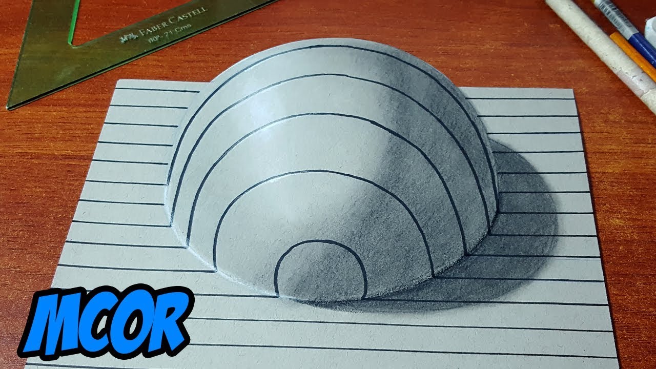 Dibujos 3d En Papel Como Dibujar un Domo en 3D en papel con rayado - YouTube