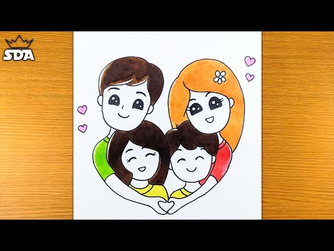 Family drawing easy||how to draw simple family||family with 4 members || family easy drawings