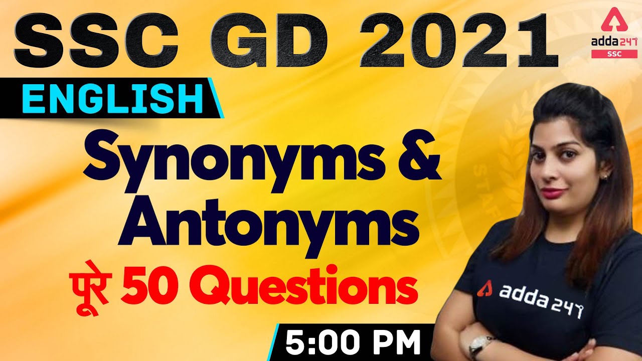 SSC GD 2021 | SSC GD English Live Class | Synonyms & Antonyms for SSC ...