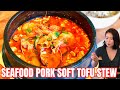 Soft Tofu Stew (sundubu-jjigae: 순두부찌개) w/ Seafood & Pork RESTAURANT-STYLE Soondubu-Jjigae + Mukbang