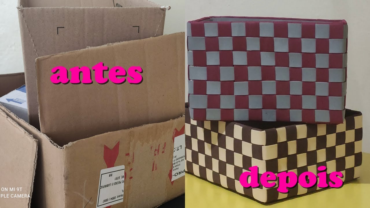 IDEIA INCRÍVEL COM E.V.A TRANÇADO  EM CAIXA DE PAPELÃO