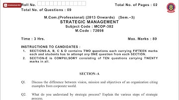 MCOM PROFESSIONAL 3RD SEM STRATEGIC MANAGEMENT MAY 2019 | PTU