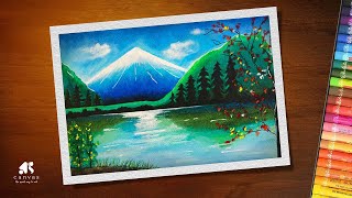 Oil Pastel hill scenery drawing for beginners - Step by step drawing tutorial