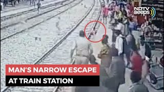 Watch: Man Slips Off Railway Platform At Station, Saved Just In Time screenshot 3