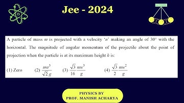 A particle of mass m is projected with a velocity ‘u’ making an angle of 30° with the  horizontal.
