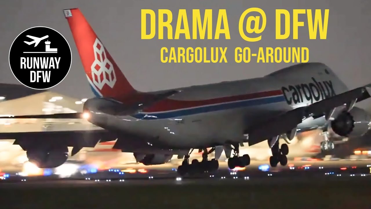 Cargolux 747 touch-and-go-around at DFW Airport