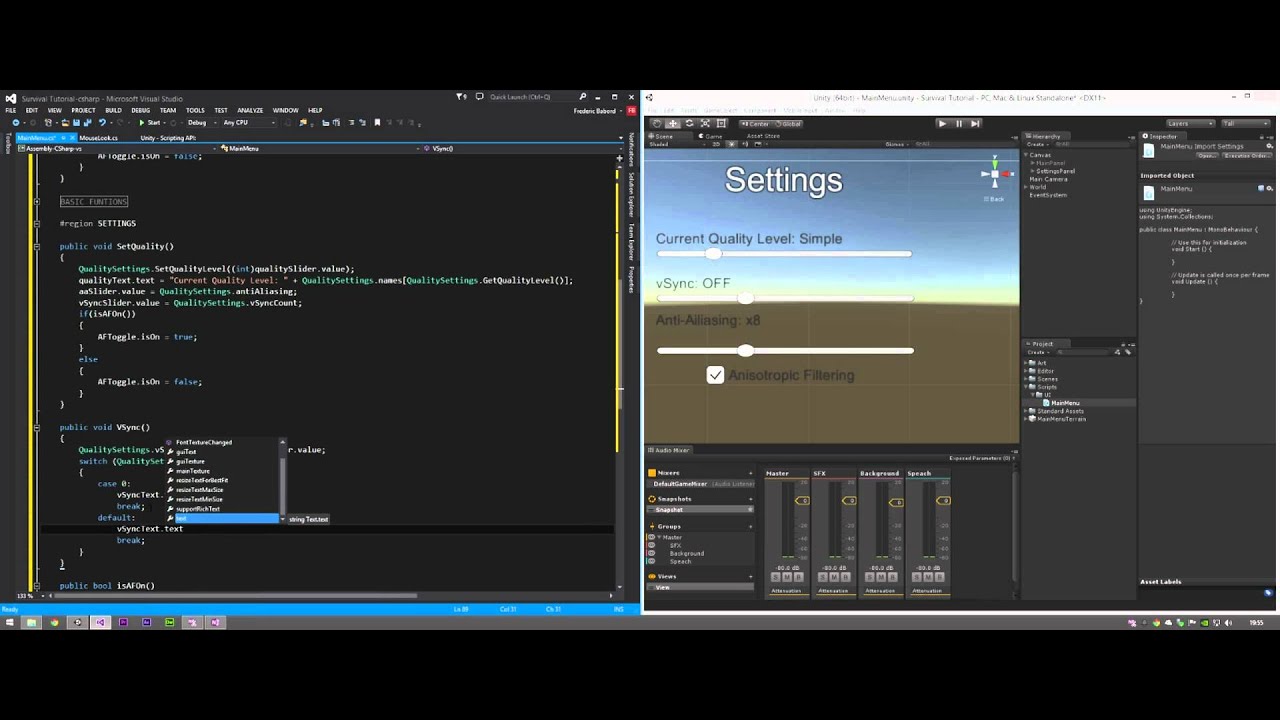 Unity 5 Survival Tutorial 1.5a Scripting a SIMPLE Menu UI - YouTube