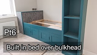 Builtin bed over bulkhead Pt4  Spraying the frame, doors & shelf unit with two part PU lacquer